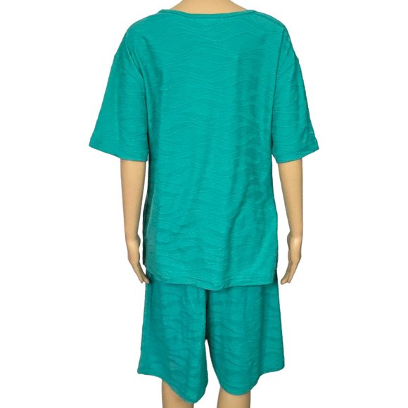 Vintage Blast Womens XL 2-Piece Aqua Turquoise Short Sleeve Blouse Shorts Outfit - Picture 8 of 13